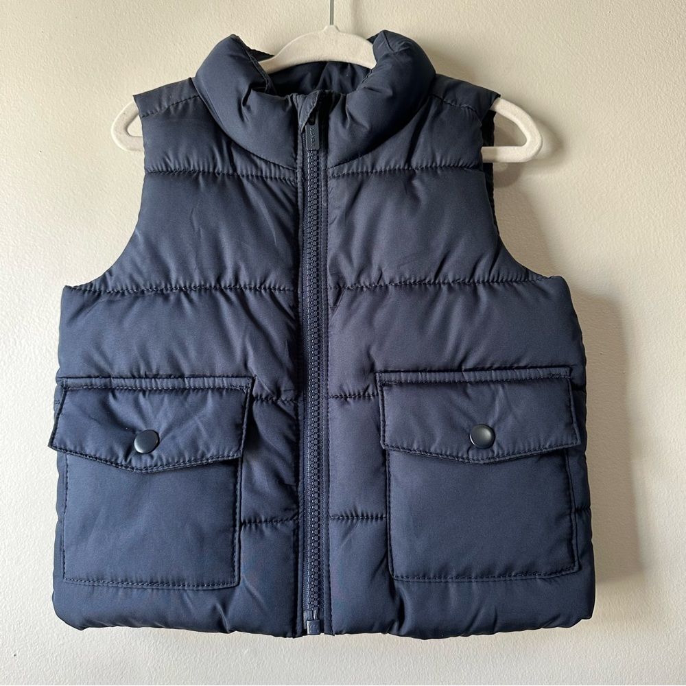 Old Navy Water Resistant Navy Blue Puffer Vest Size 12-18 Months Lined Full Zip